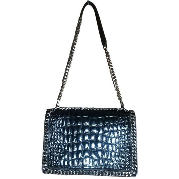 Zara Black Croc-Embossed Shoulder Bag with Chain Strap - Picture 1 of 7